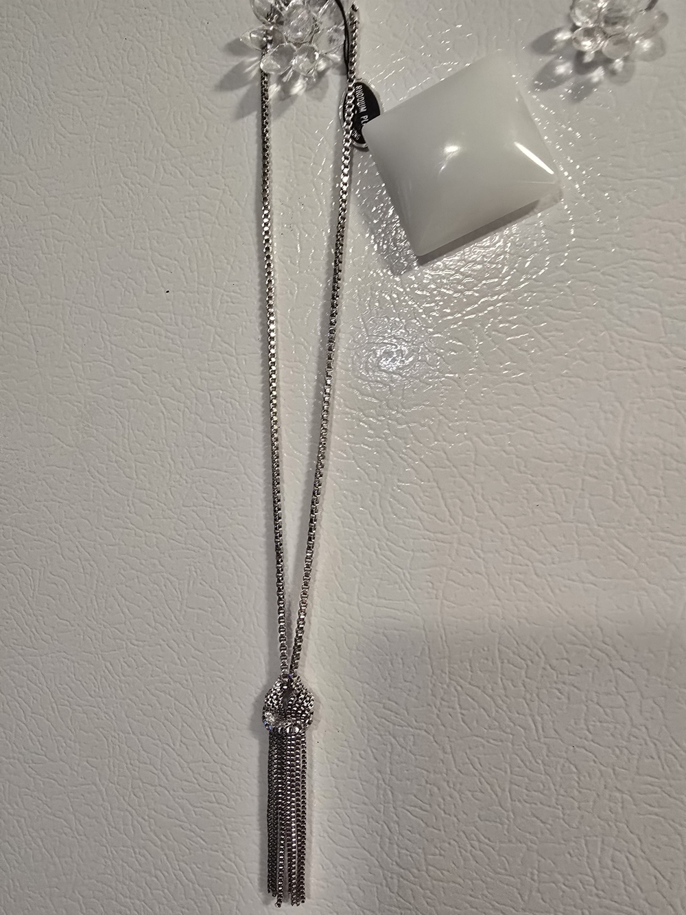 Source Unknown Silver Tassel Necklace with Knot Accent